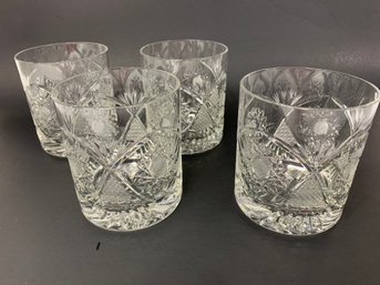 Set Of 4 Fine Cut Crystal Double Old Fashion Glasses