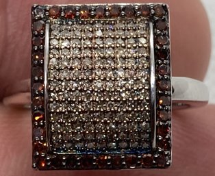 Very Fine Signed Modernist Sterling Silver Ring With 2 Tiers Of Gemstone Clusters