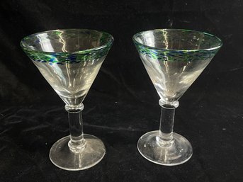 Pair Of Handblown Martini Glasses