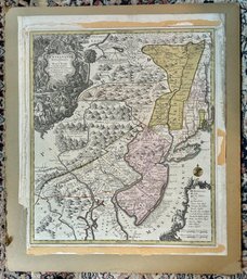 Rare Early Hand Colored 18th Century  Map Of New York New Jersey Pennsylvania