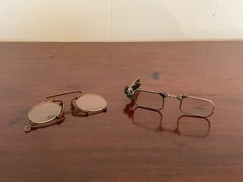 Lot Of 2 Antique Lorgnette Glasses One In 800 Silver