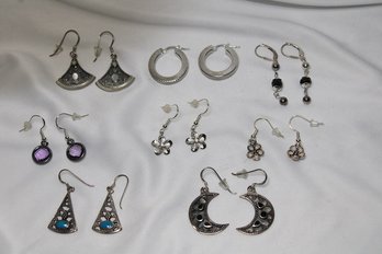 Earring Lot  - 8 Pair Of The Earrings Are Marked 925  2 Pair Are Not Marked