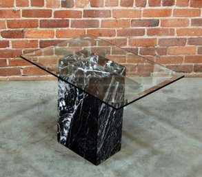 1980's Postmodern Black Marble & Chrome Side Table By Artedi