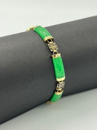 Chinese Green Jade & 14k Yellow Gold Bracelet