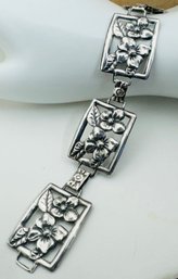 VINTAGE STERLING SILVER FLORAL PANEL LINK BRACELET