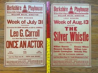 2 Vintage Berkshire Playhouse Posters - Seasons 1950 & 1951 Once An Actor & The Silver Whistle 13.5x22