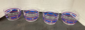 Set Of Four Vintage NY Giants Promo Glass Snack Bowls. BR / E2