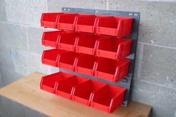 16 Drawer Parts Tray Wall Storage Unit In Red