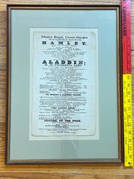 Antique Theatre Royal Covent Garden 1826 Poster - Hamlet & Aladdin - Matted Framed 15x20