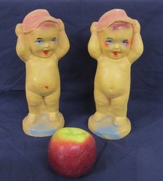 An Original Pair Of Carnival Chalkware Naked Babies Doll Like Figures