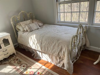 Twin Vintage Cast Iron Bed With Brass Details & Vintage Side Table