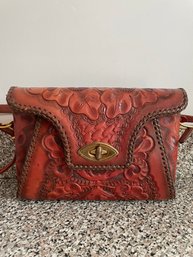 Vintage Tooled Leather Purse Satchel Handbag