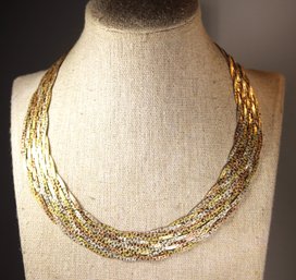 FINE VINTAGE TRI COLORED GOLD OVER STERLING SILVER ENGRAVED BRAIDED NECKLACE ITALIAN