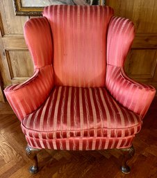 Vintage Wingback Carved Wood Armchair, Matches Chair In Lot 14 & Ottoman In Lot 16