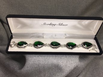 Lovely 925 / Sterling Silver Bracelet With Large Faceted Chrome Diopside Toggle Bracelet - WOW ! NICE !