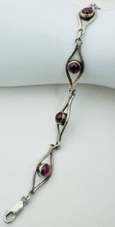 VINTAGE STERLING SILVER GARNET LINK BRACELET