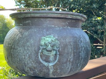 Decorative Copper Pot / Planter With Lion Head Handles