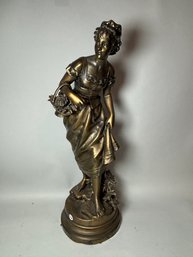 26' BRONZE PATINATED FIGURE OF A WOMAN W/ BASKET BY BOURET