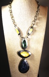 ROBERT LEE MORRIS SOHO LARGE DESIGNER SIGNED NECKLACE LARGE GLASS STONES SILVER TONE