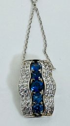 BEAUTIFUL SIGNED SL BLUE AND WHITE TOPAZ STERLING SILVER PENDANT NECKLACE