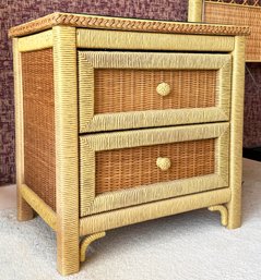 A Vintage Nightstand With Custom Glass Top, 'Wicker' By Henry Link C. 1970's