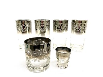 6 Piece Vintage Dorothy Thorpe/queensware Style Silver Fade Barware