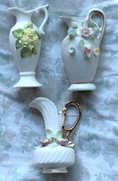 Lot Of 3 Vintage Mid Century Miniature Porcelain Pitcher / Creamers - Capodimonte, Royal Ascot, Shelburne VT