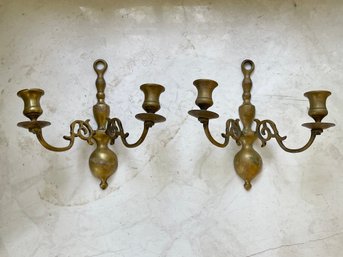 Antique Double Arm Solid Brass Wall Sconces- A Pair