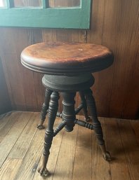 Antique Swivel Piano Stool With Claw Feet & Glass Balls