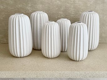 White Textured Ceramic Vases- Set Of 6