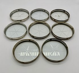 Lot Of Eight Silver Plate & Glass Coasters