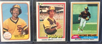 (3) 1981 Fleer-Donruss-Topps Ozzie Smith Cards - M