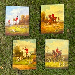 Set Of 4 Fox Hunt Oils On Wood ~ Signed Paul Jones ~