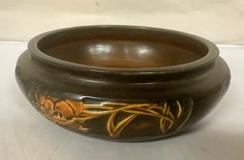 Roseville Rosecraft Panel Brown Planter/bowl Ca 1920s Brown Floral In Relief.                MB - D3