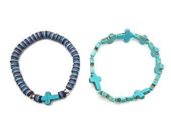 Lot Of Two Turuqoise Color Cross Themed Bracelets