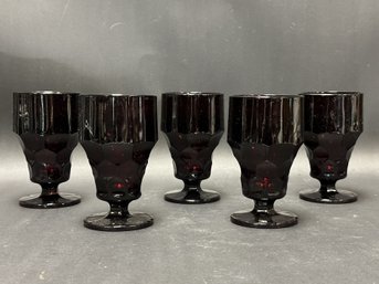 Vintage Iced Tea Glasses, Georgian Ruby By Anchor Hocking