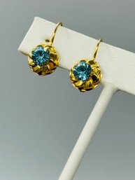 Gorgeous Blue Topaz Drop Earrings In 14k Yellow Gold