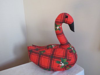 Large Christmas Red Plaid Stuffed Goose Pillow