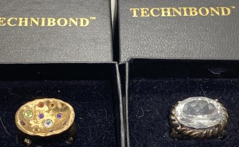 2 Signed TECHNIBOND Sterling Silver Gemstone Rings With Boxes