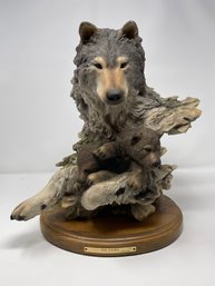 Six Paws Limited Edition Wildlife Sculpture Wolf And Two Cubs By Randy Reading, Signed