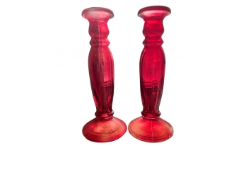 Pair Of Red Glass Vases