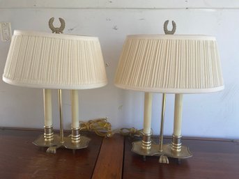 Pair Lovely Brass Boudoir Lamps 12x16x9in Antique Style Tested Working