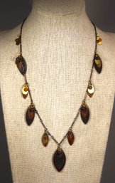 Contemporary Costume Leaf Necklace Having Copper With Glass Beads