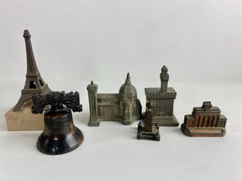 Vintage Metal Miniatures - Liberty Bell, Eiffel Tower, Architectural Landmarks (6)