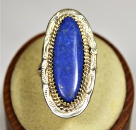 Large Sterling Silver Lapis Stone Ring Size 7