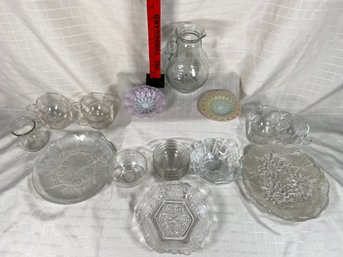 Assorted Clear Glass Collection Plates Cups Bowls Trinket Holders Pitcher