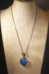 FINE MEXICAN STERLING SILVER PENDANT NECKLACE BLUE STONE 18' LONG CHAIN