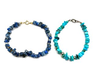 Lot Of Two Turquoise And Dark Blue Nugget Style Beaded Bracelets