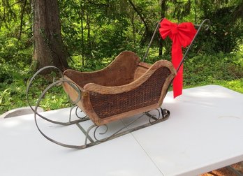 Metal, Wood & Wicker Christmas Sleigh W/bow