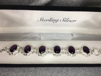 Wonderful Brand New - Sterling Silver / 925 Toggle Bracelet With Deep Color Amethyst - Fantastic Piece !